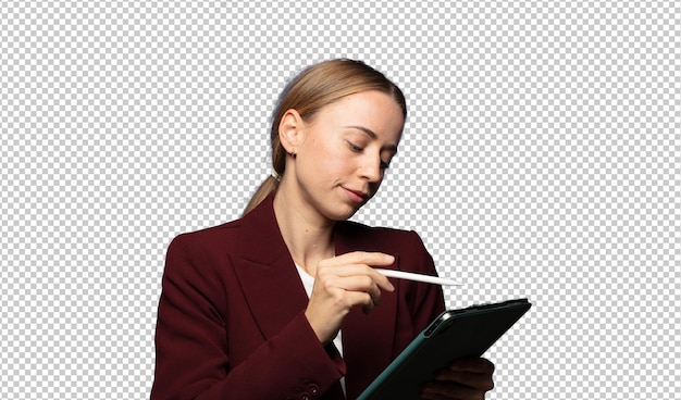 mujer de negocios con una pantalla táctil