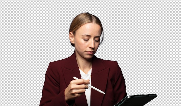 mujer de negocios con una pantalla táctil