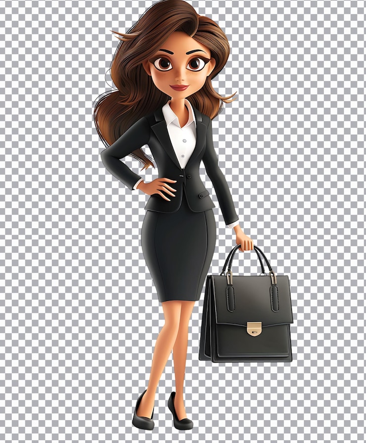 PSD mujer de negocios personaje de dibujos animados en 3d png aislado en fondo transparente