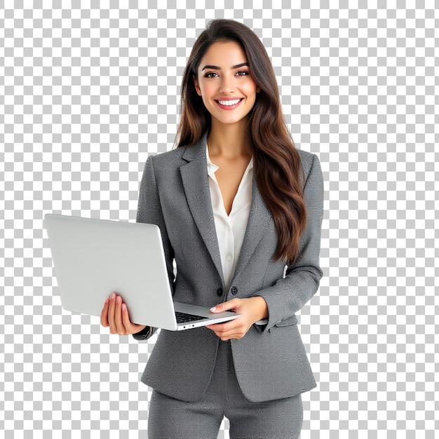 Mujer de negocios segura con una computadora portátil