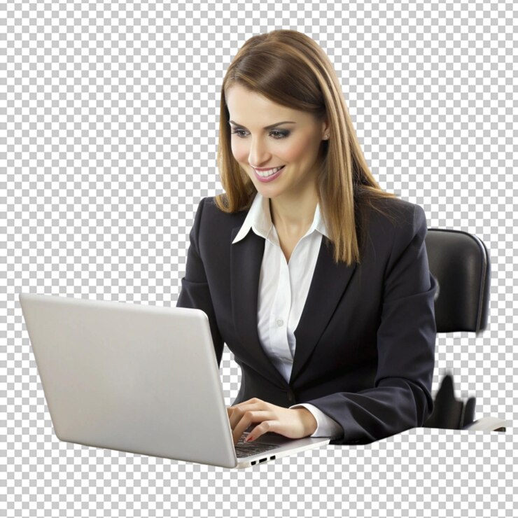 PSD mujer de negocios trabajando en una computadora portátil