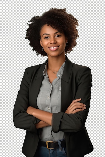 Mujer negra de marketing profesional psd blanco transparente