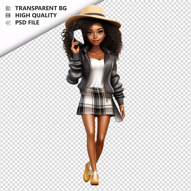 PSD mujer negra recogiendo 3d estilo de dibujos animados fondo blanco iso