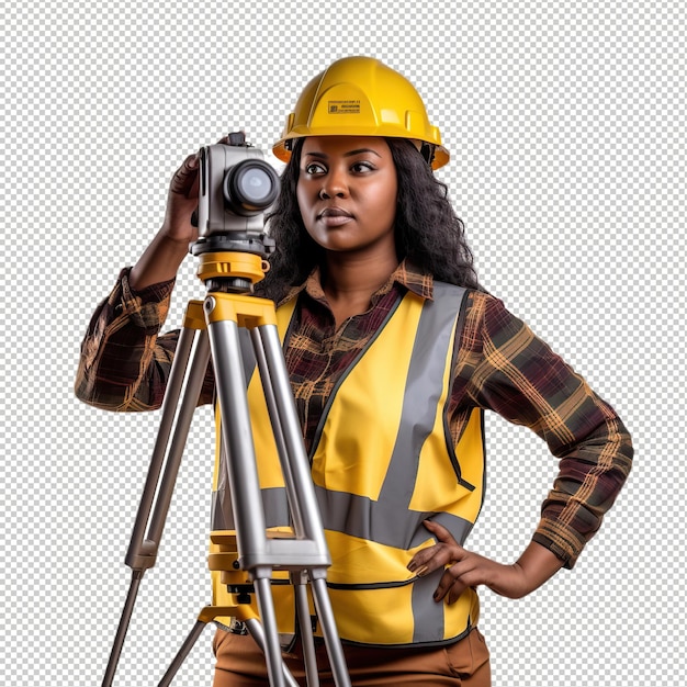 Mujer negra topógrafo PSD trasfondo blanco transparente aislado