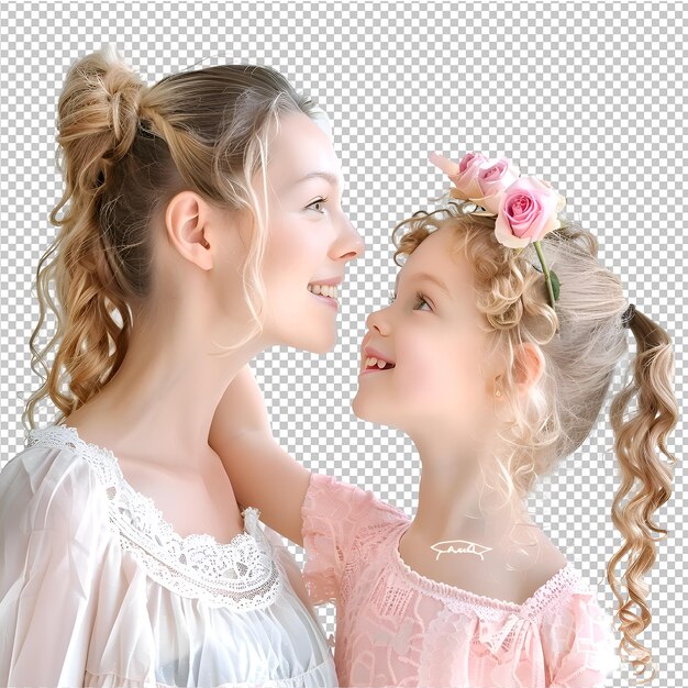 PSD una mujer y un niño están posando para una foto con una flor en el cabello