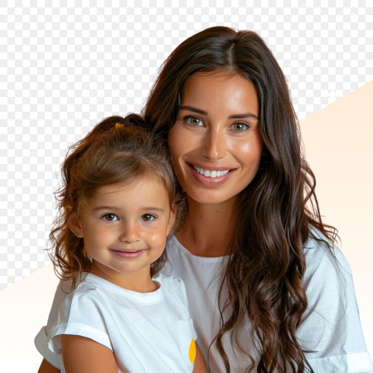 PSD una mujer y un niño posan para una foto