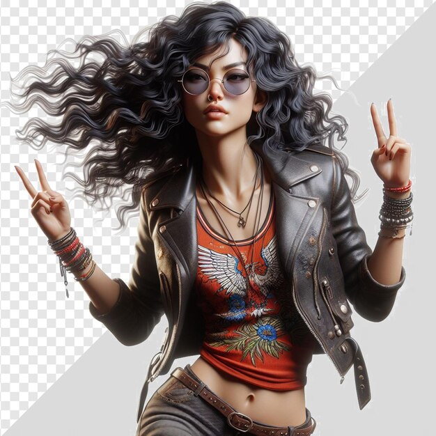 Mujer oriental con gafas bailando sacudiendo Pose aislada en un fondo transparente Cara png