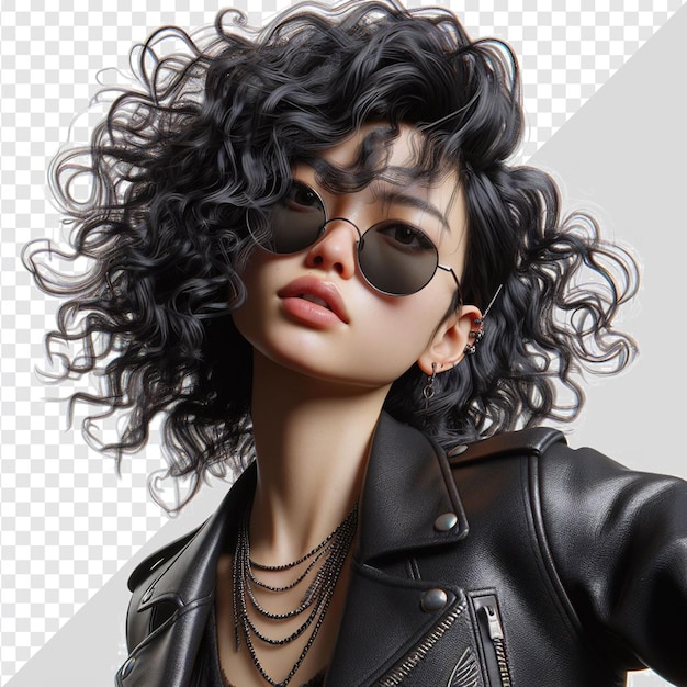 Mujer oriental con gafas bailando sacudiendo Pose aislada en un fondo transparente Cara png