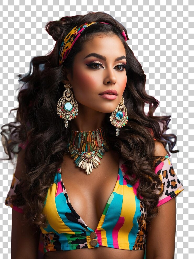 PSD una mujer en una parte superior colorida con una parte superior coloreada en la parte inferior