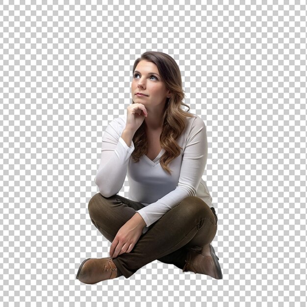 PSD mujer pensativa sentada png