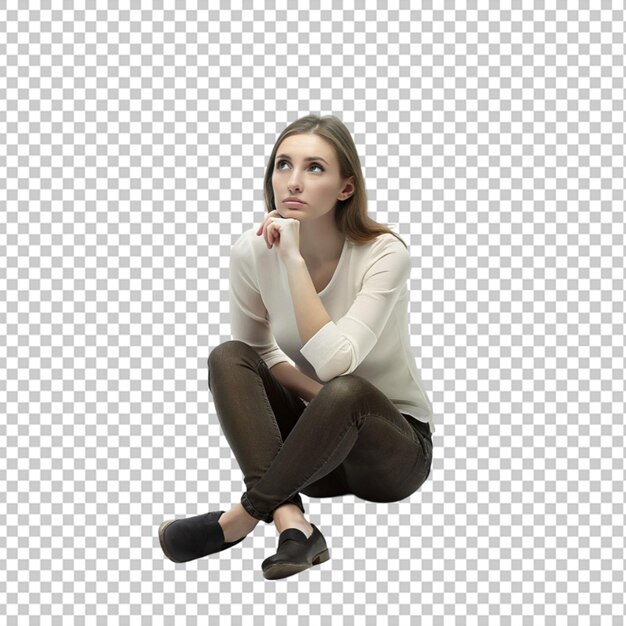 PSD mujer pensativa sentada png