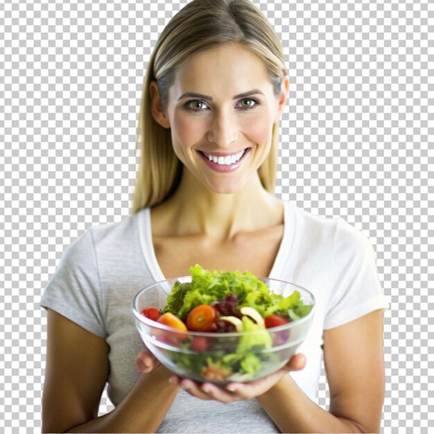 PSD mujer con un plato de ensalada estilo de vida saludable