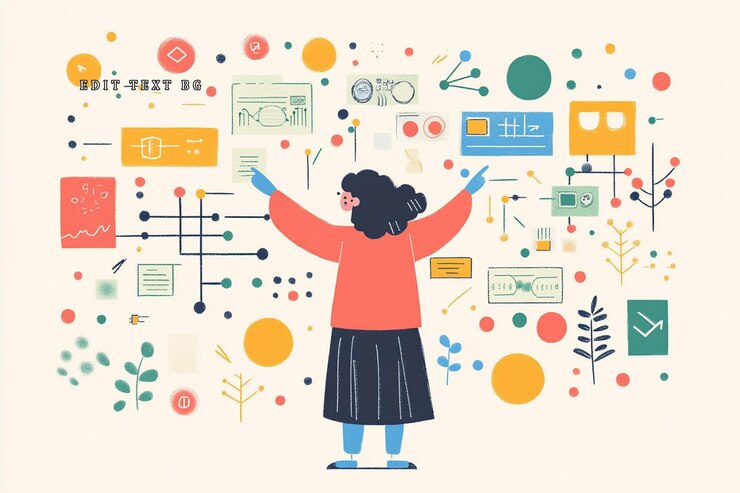 PSD mujer presentando gráficos y diagramas de visualización de datos en un tablero digital