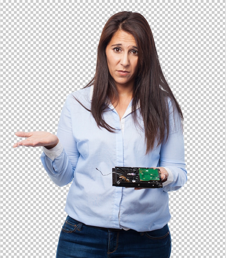 PSD mujer que tiene un problema con el disco duro