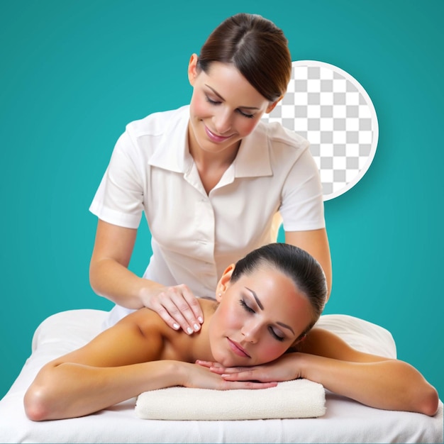 PSD mujer recibiendo un masaje de espalda de una masajista femenina