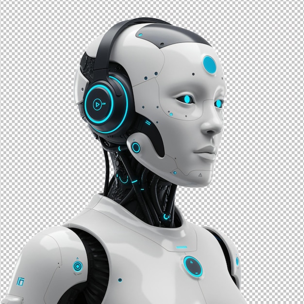 Una mujer robot con auriculares