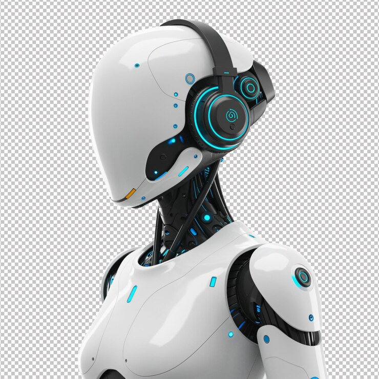PSD una mujer robot con auriculares