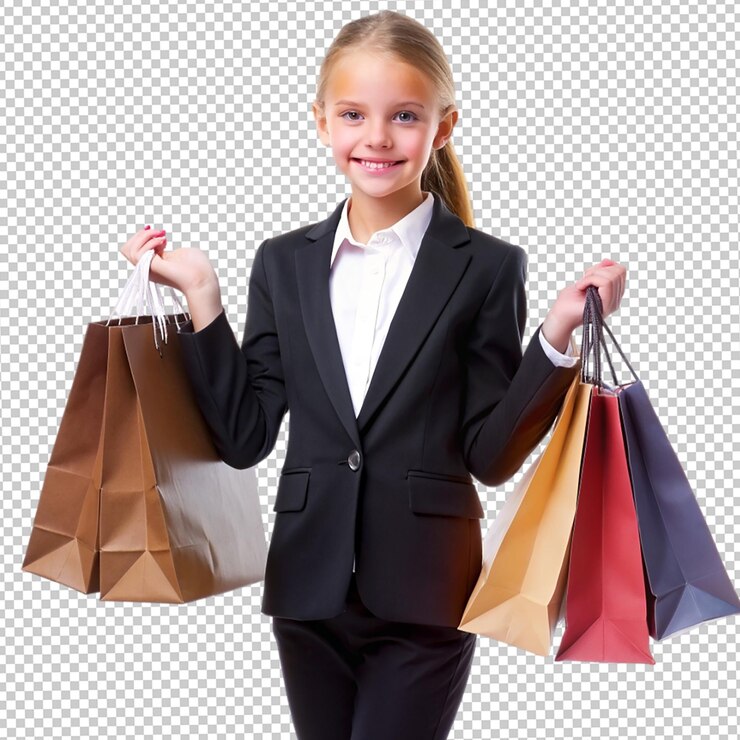 PSD la mujer con ropa oscura junto con muchas bolsas para ir de compras