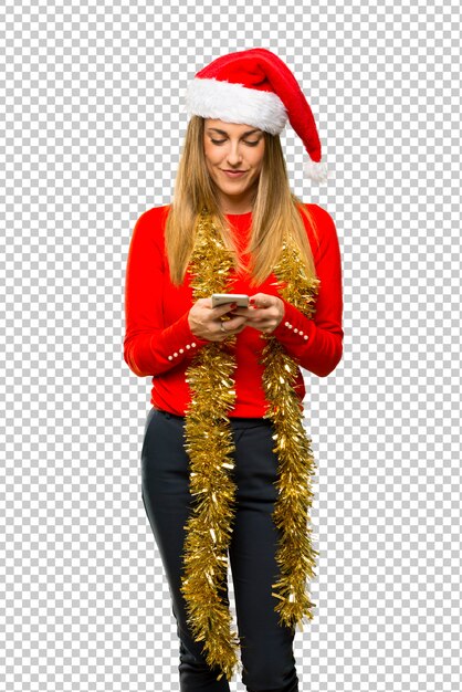 Mujer rubia vestida para vacaciones de navidad