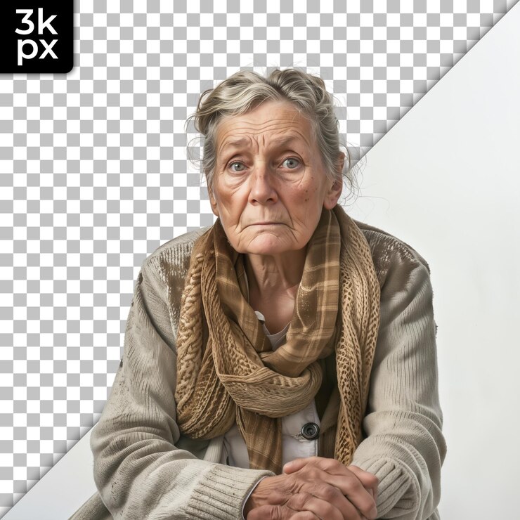 PSD una mujer se sienta frente a una foto en blanco y negro