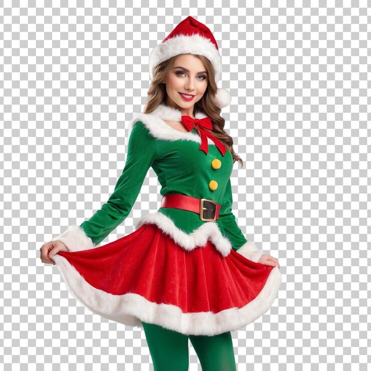 PSD una mujer con un sombrero de santa posa para una foto