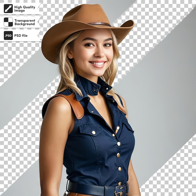 una mujer con un sombrero de vaquero y un sombrerito de vaqueño