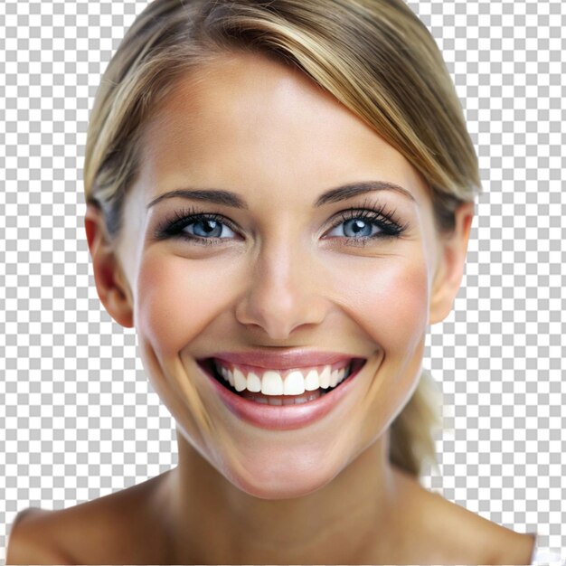 PSD mujer sonriendo con dientes hermosos fondo transparente