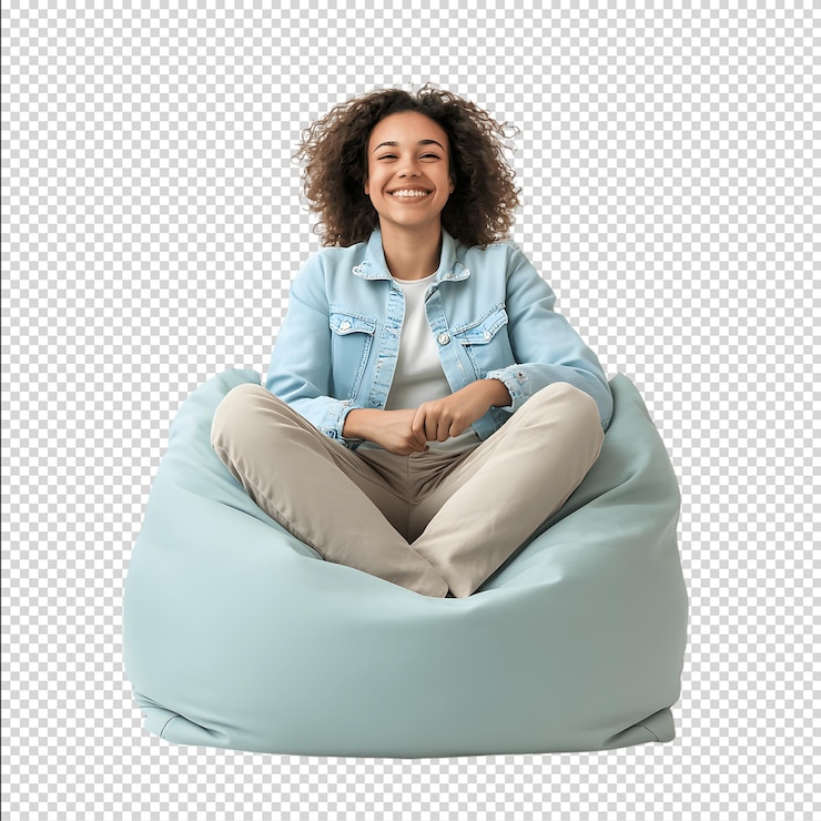 PSD mujer sonriente en bolsa de frijoles
