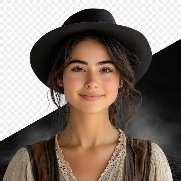 PSD mujer sonriente con sombrero