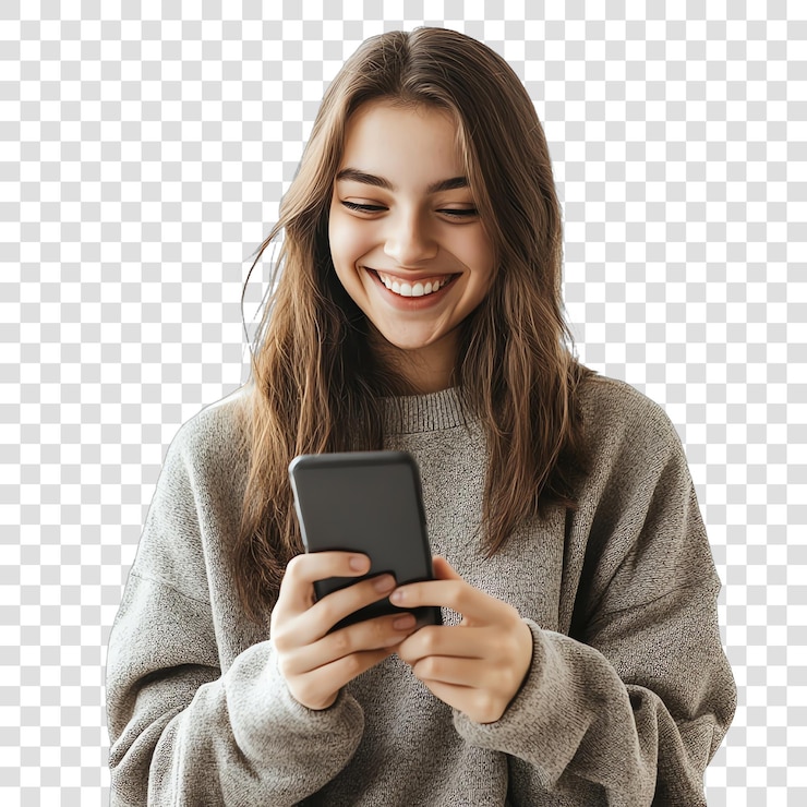 PSD una mujer sonriente teléfono inteligente