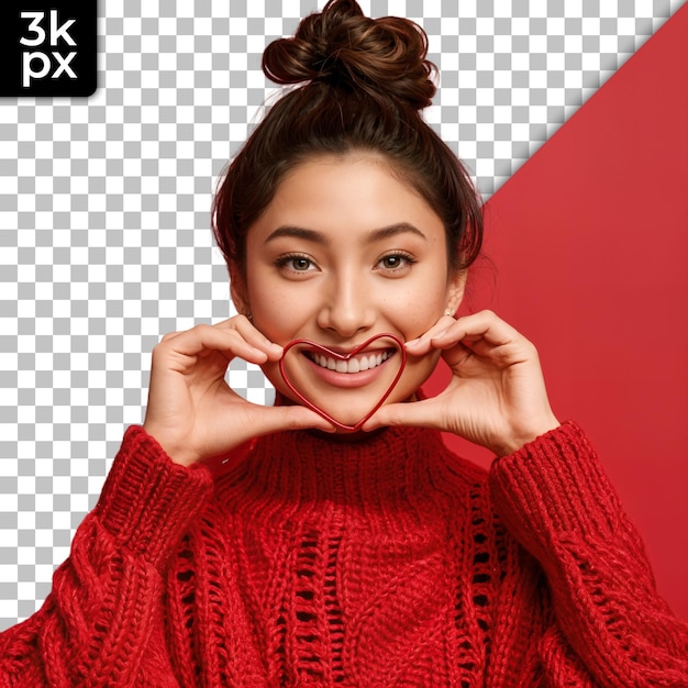 una mujer con una sonrisa que dice x - xm en él