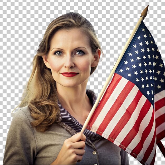 Mujer sosteniendo la bandera de los estados unidos