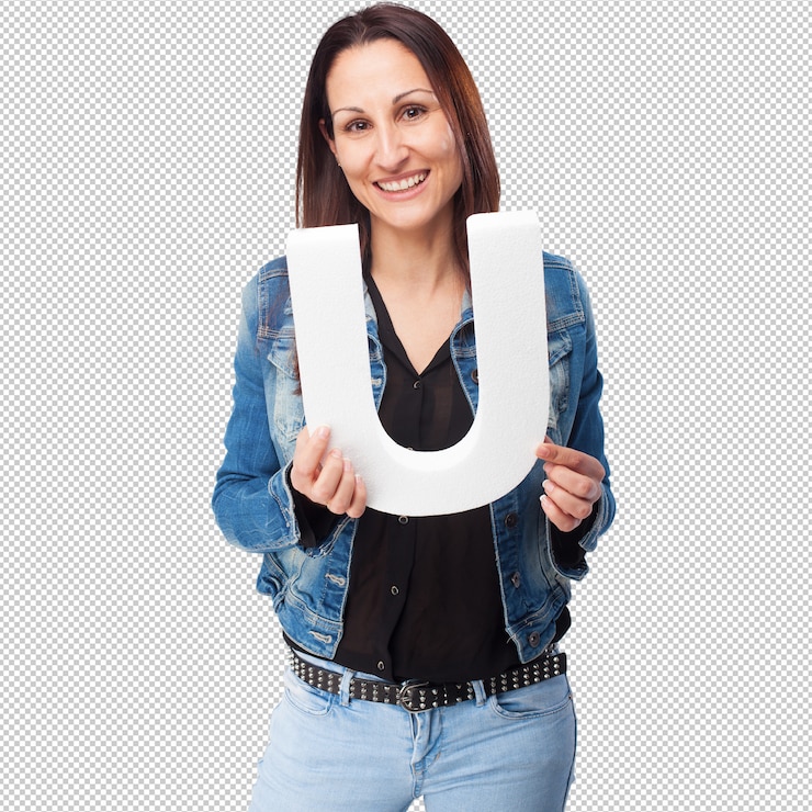 PSD mujer sosteniendo la letra u