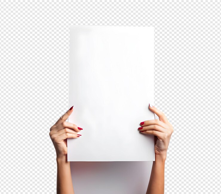 PSD una mujer sostiene un papel con una foto de una mujer sosteniendo un papel