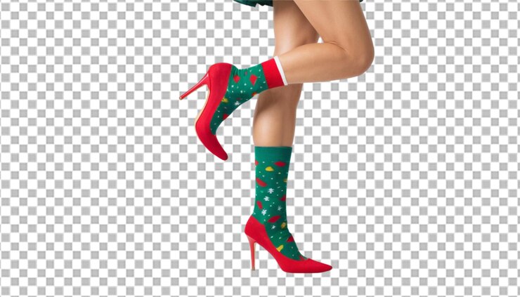 PSD una mujer con tacones altos y calcetines festivos añade un toque festivo