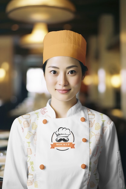 Mujer de talla media con uniforme de chef japonés