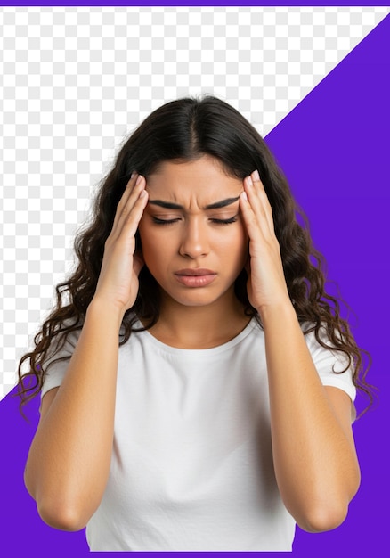 mujer, tenencia, ella, cabeza, en, dolor