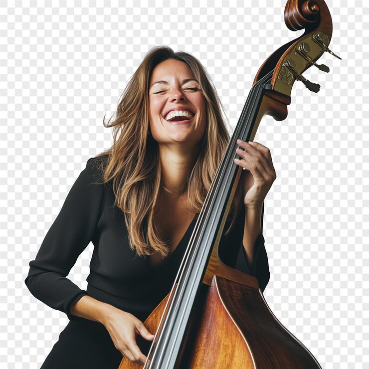 PSD una mujer tocando un violonchelo con una imagen de una mujer tocándolo