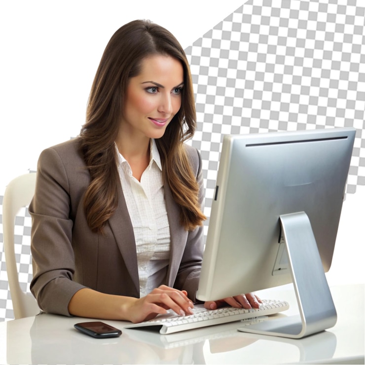 PSD mujer trabajando en una computadora portátil