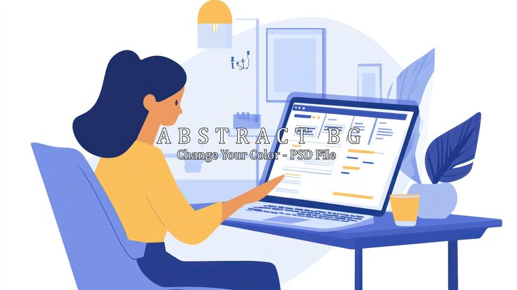 PSD mujer trabajando en una computadora portátil