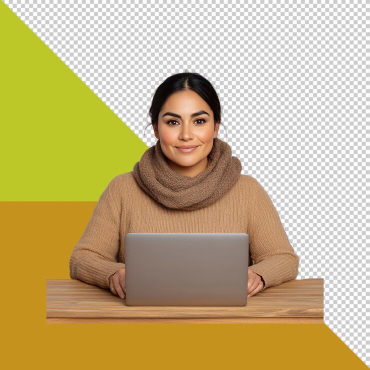 PSD mujer trabajando en una computadora portátil
