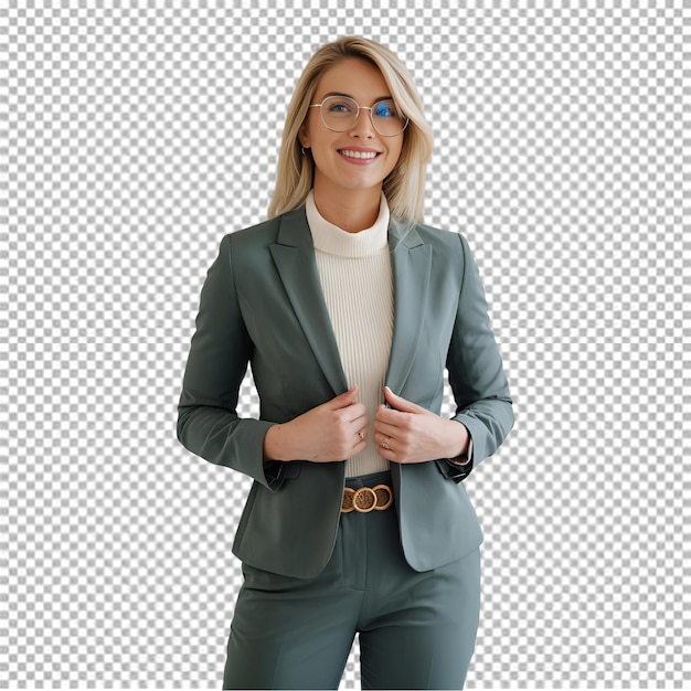 Una mujer en traje de negocios en fondo blanco persona de negocios mujer de negocios traje de mujer de negocios sonriendo