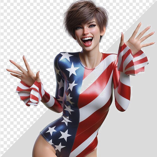 PSD una mujer en un traje patriótico con la bandera estadounidense en él