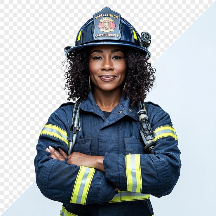 PSD una mujer con un uniforme de bomberos con la palabra fuego en él