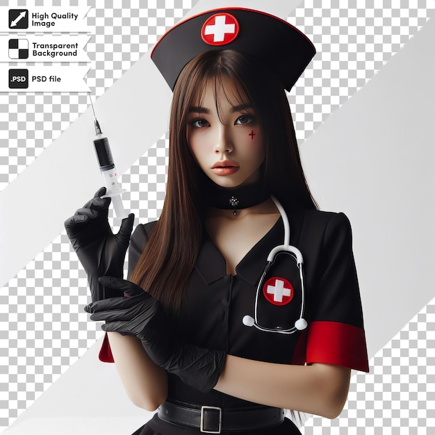 PSD una mujer en uniforme con una cruz roja en el pecho