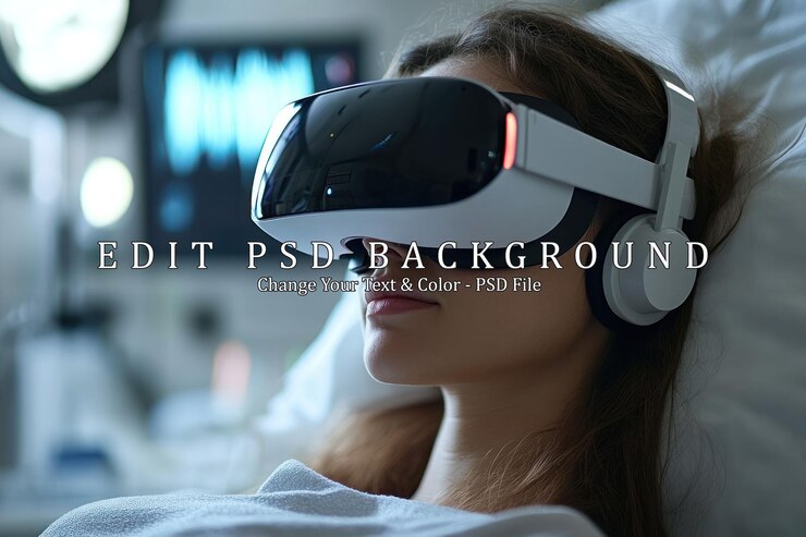 PSD mujer usando auriculares de realidad virtual
