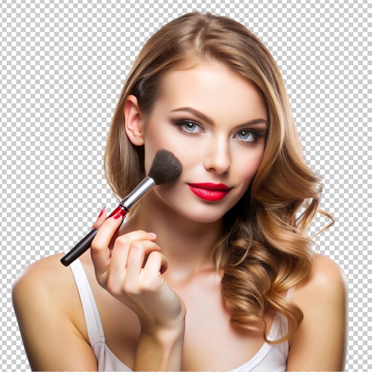 PSD mujer usando maquillaje para publicidad aislada en un fondo transparente