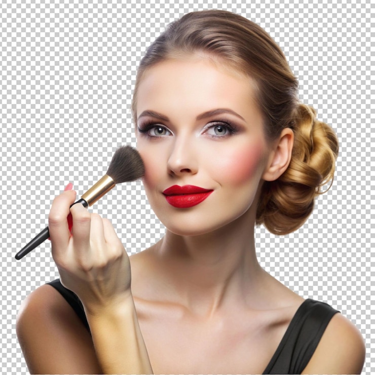 PSD mujer usando maquillaje para publicidad aislada en un fondo transparente