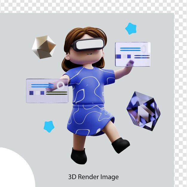 PSD una mujer con un vestido azul y un casco de realidad virtual.