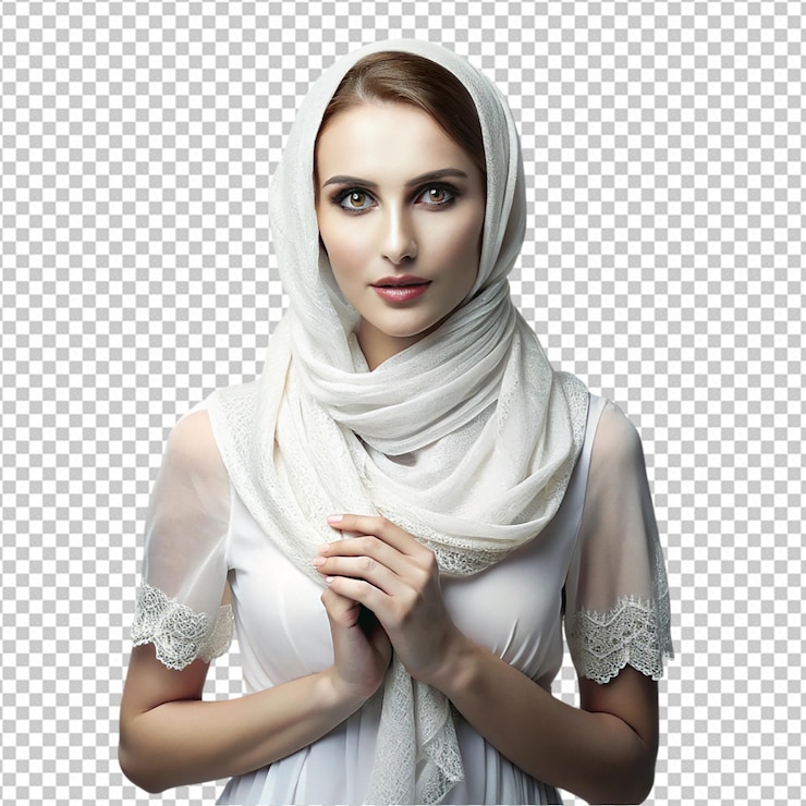 PSD una mujer en un vestido blanco con una bufanda blanca png